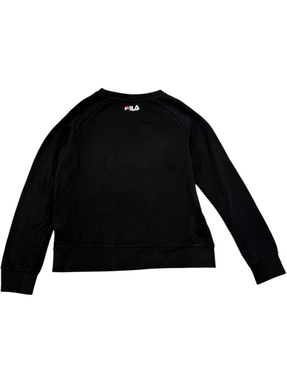 VINTAGE FILA Φούτερ Crew Neck S | Μεγάλο Κεντητό Λογότυπο | Μαύρο
